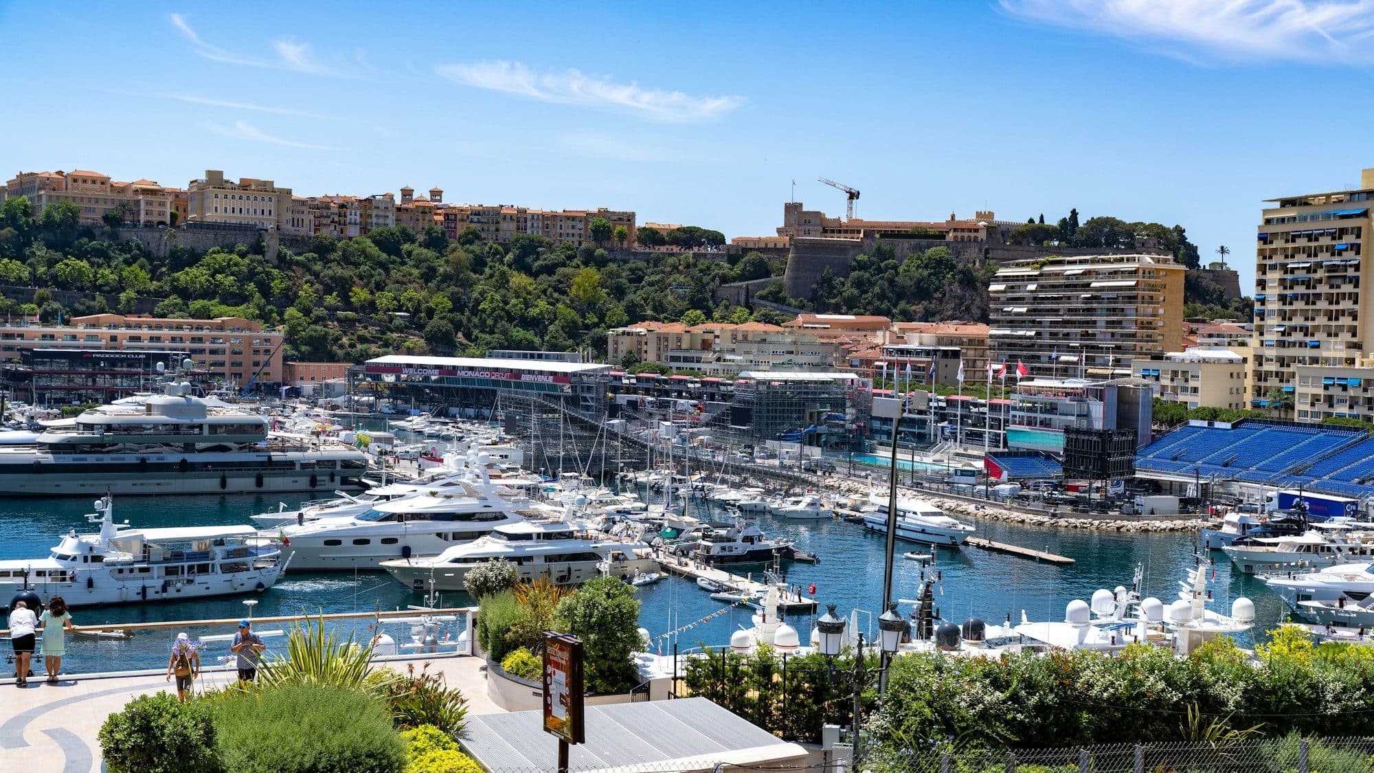 Port Hercule in Monaco, full of yachts beneath the hillside city